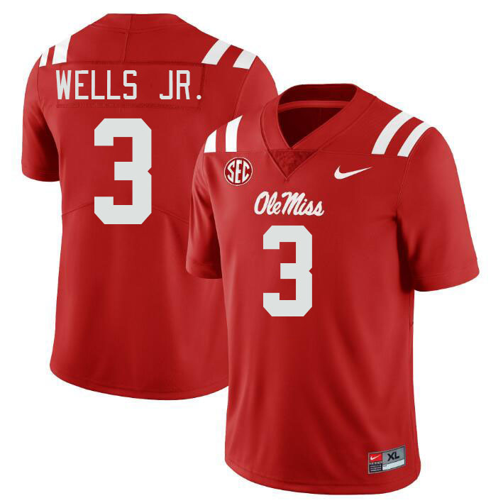 Ole Miss Rebels #3 Antwane Wells Jr. College Football Jerseys Stitched Sale-Red